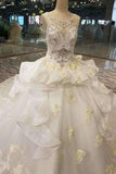 2024 Luxury Floral Scoop Neck Tulle Wedding Dresses Lace Up With PSYMH8S8