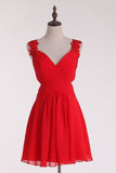 2024 Red Straps Homecoming Dresses A-Line Chiffon With Applique PJ1R13SS