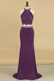 2024 Two-Piece High Neck Prom Dresses Mermaid With P3DKZB9B