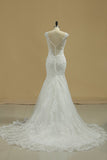 2024 Straps Mermaid/Trumpet Wedding Dresses Tulle With Applique Chapel Train