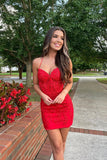 Cute Red Sweetheart Lace Backless Short Homecoming Dresses