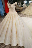 2024 Champagne Wedding Gown Off The Shoulder Satin And Lace P2PDH15G