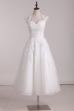 2024 New Arrival Square A Line Wedding Dresses With Applique Tulle Tea P4827DHF