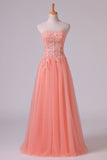 2024 New Arrival Strapless A Line Prom Dresses Tulle With PB8FNQMC