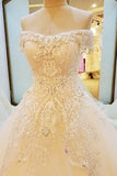 2024 New Arrival Off The Shoulder A-Line Wedding Dresses Lace Up With Appliques P5KPQECE