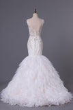 2024 Wedding Dresses Bateau Mermaid Tulle With Applique P399ZGZB