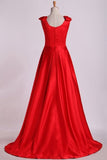 2024 Evening Dress V-Neck Bubble Shoulder A-Line Satin PZGP88M3