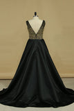 2024 New Arrival A Line V Neck Prom Dresses Satin PT771ML4