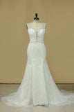 2024 Lace Wedding Dresses Mermaid V Neck With Beading PY5KDZRN