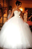 Ball Gown Bowknot Sweetheart Tulle Wedding Dresses Strapless Ivory Wedding Gowns STK14966