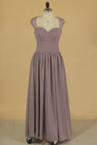 2024 Straps A Line Bridesmaid Dresses Chiffon With Beads P9DXZ1M3