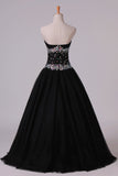 2024 Prom Dresses Ball Gown Black Sweetheart Tulle With Rhinestone Floor PYYD4HKE