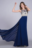 2024 Prom Dresses Scoop A Line Full Length Beaded Tulle Bodice With Chiffon Skirt Ready To PYS2RXSM