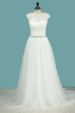 2024 Wedding Dresses Scoop Tulle With Applique And Ruffles PNGTKKFK