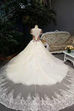 2024 New Arrival Peony Flower Wedding Dresses Scoop Neck Tulle Lace Up With PRB63P4E