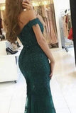 2024 Off The Shoulder Prom Dresses Mermaid Tulle With Applique And Beadings P9THY458