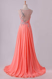 2024 Prom Dress Bateau Fitted And Ruffled Bodice With Long Chiffon Skirt Sweep PZZBD6P9