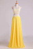 2024 New Arrival Halter Prom Dresses A-Line With Applique P315JG7J