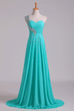 2024 Prom Dress One Shoulder Ruffled Bodice With Rhinestone Beaded PJEC9TQL