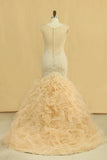 2024 Mermaid Wedding Dresses V-Neck Tulle See-Through Back Chapel Train Plus PAPK5FP6