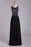 2024 Prom Dresses Scoop Beaded Bodice A Line Chiffon Lace Floor P7QZ4DS8