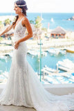 Romantic Deep V Neck Sleeveless Lace Wedding Dress Mermaid Wedding Dresses With STKP2NSHCG1