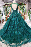 2024 Prom Dresses Court Train Scoop Short Sleeves Lace PYM983QQ