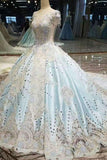 2024 Luxurious High-End Satin Wedding Dresses Scoop Neckline A-Line Lace Up With Crystals PL59LHX7