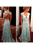 2024 Sexy Open Back V Neck Lace Prom PALLA5ZJ