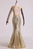 2024 Scoop Mermaid Prom Dresses Sequins With Applique Floor Length PBDNCHYL