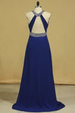 2024 Prom Dresses Halter Chiffon A Line Open Back Sweep PLQ1ZBG4