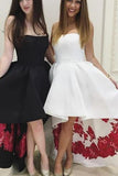 Strapless High Low Black Formal Evening Dress White Prom Dress Homecoming Dress