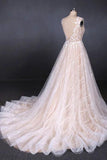 Puffy Lace Off White Wedding Dresses, Elegant A Line Backless Bridal Dresses STK15311