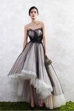 A Line Tulle High Low Sweetheart Strapless Sleeveless Prom Dresses Homecoming Dresses