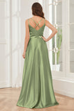 Spaghetti Straps V-neck Soft Satin Bridesmaid Dress