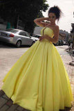 Princess Yellow Prom Dresses Ball Gown Simple Strapless Long Party Dresses