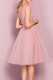 Princess A-line Knee Length Short Pink V Neck Tulle Homecoming Dress Party Dress