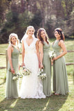 A Line Floor Length V Neck Sleeveless Chiffon Cheap Prom Dresses Bridesmaid Dresses