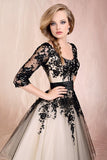 2024 Prom Dresses Scoop A Line With Applique And Ribbon Tea PR7XS7KF