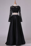 2024 Bateau Long Sleeves Two-Piece Floor Length Prom Dresses PSJ3FFQN