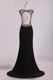 2024 Sexy Open Back Scoop Spandex With Rhinestone Sheath/Column PGPS7JG6