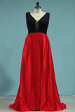 2024 Bicolor V Neck Sheath Prom Dresses Satin P4SNPXHH