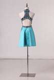 2024 New Arrival High Neck Beaded Bodice A Line Satin Short/Mini Homecoming P4X6AYML