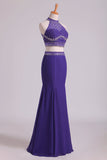 2024 Prom Dresses Halter Two-Piece Beaded Bodice Mermaid Open Back Spandex & Tulle Floor P3PXEPXJ