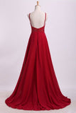 2024 Prom Dresses Spaghetti Straps Beaded Bodice A-Line PZNE1MRF