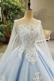 2024 Tulle Tiffany Blue Wedding Dresses Lace Up With Appliques And Beads PZCCX2A6