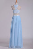 2024 A Line Halter Two Pieces Chiffon With Applique Prom P5E89LSN