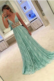 2024 Soft Lace Evening Dresses A-Line V-Neck PHFHJCB8