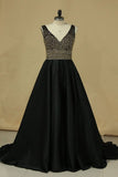 2024 New Arrival A Line V Neck Prom Dresses Satin PSR2TPEA