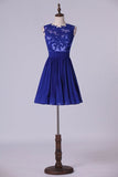 2024 Hot Selling Homecoming Dresses Scoop A-Line Short/Mini Chiffon Dark Royal P8RLJ966